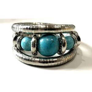 Native American Bracelet jewelry costume Silver w/turquoise stone Chunky Western